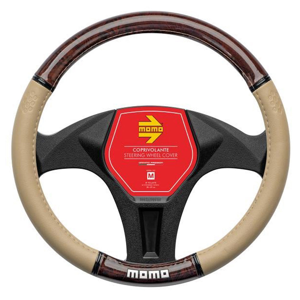 STEERING WHEEL COVER LUXURY WOOD MED